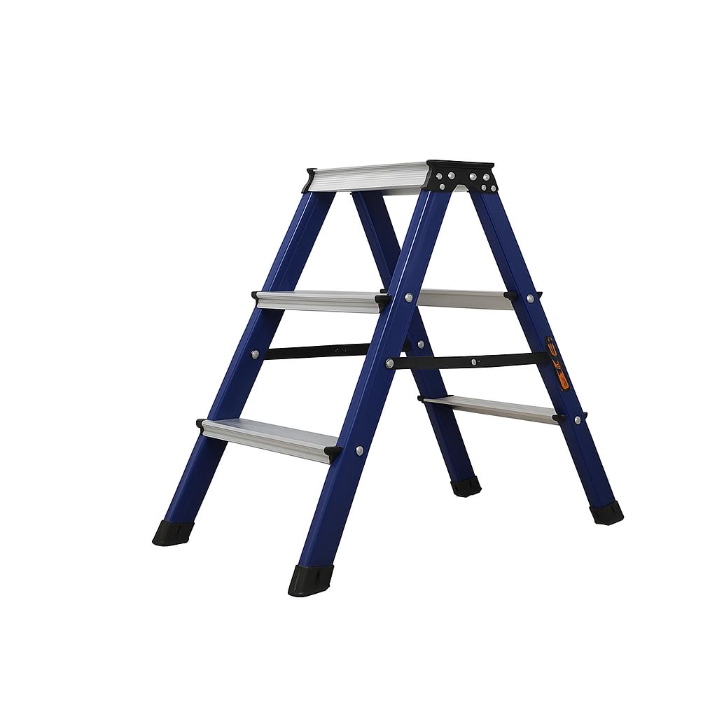 BonKaso 3 Step Aluminium Ladder | Folding Step Stool for Home, Kitchen, Office & Library | Lightweight Anti-Slip Wide Pedal 120 Load Capacity Step Stool (88h x 46w CMs) Blue