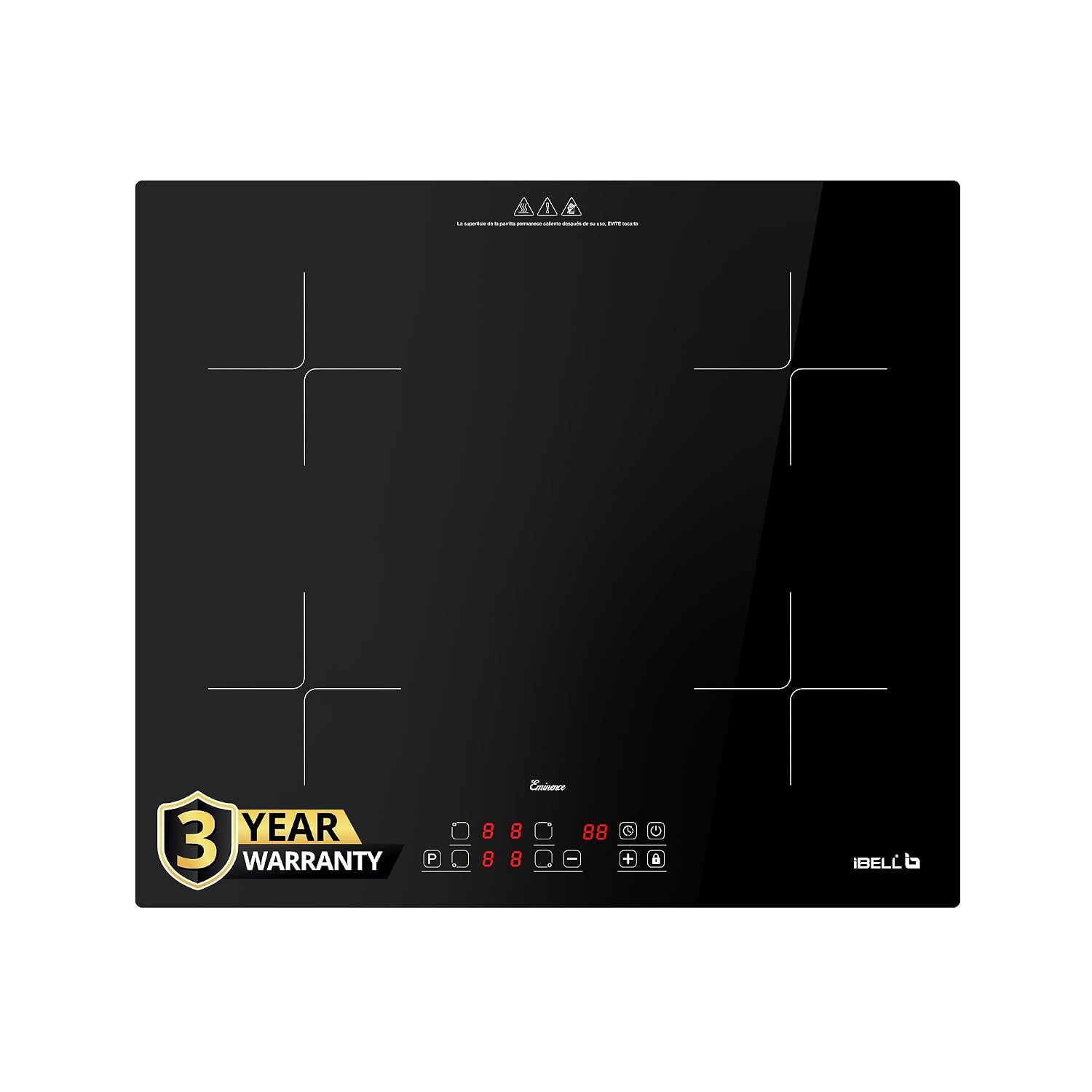 iBELL EMINENCE04 Induction Hob 7200W, 3-YEAR WARRANTY, Spacious cooktop with 9 Power Levels, Touch panel and Toughend Glass Top, [Black]