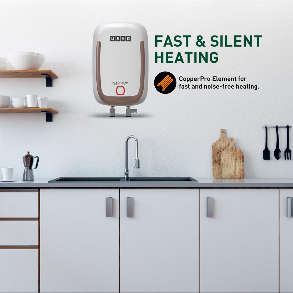 USHA IWH AQUAGLOW 3L 3KW WHITE, With Free Installation and Connection Pipes