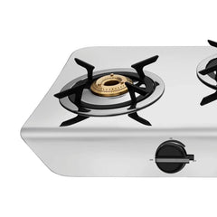 Preethi Stylo Steel 3 Burner Gas Stove |Curved & Sleek design| Heavy Brass Burner| Ant Guard Jet | Removable Drip Tray