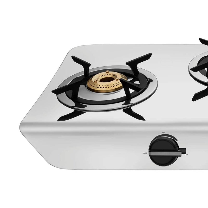 Preethi Stylo Steel 3 Burner Gas Stove |Curved & Sleek design| Heavy Brass Burner| Ant Guard Jet | Removable Drip Tray