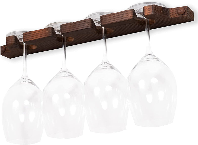 Rustic Wall Mounted Stemware Rack Holder Fits 8 Wine Glasses Walnut Wooden Wine Glass Holder Set Of Two Wine Gl