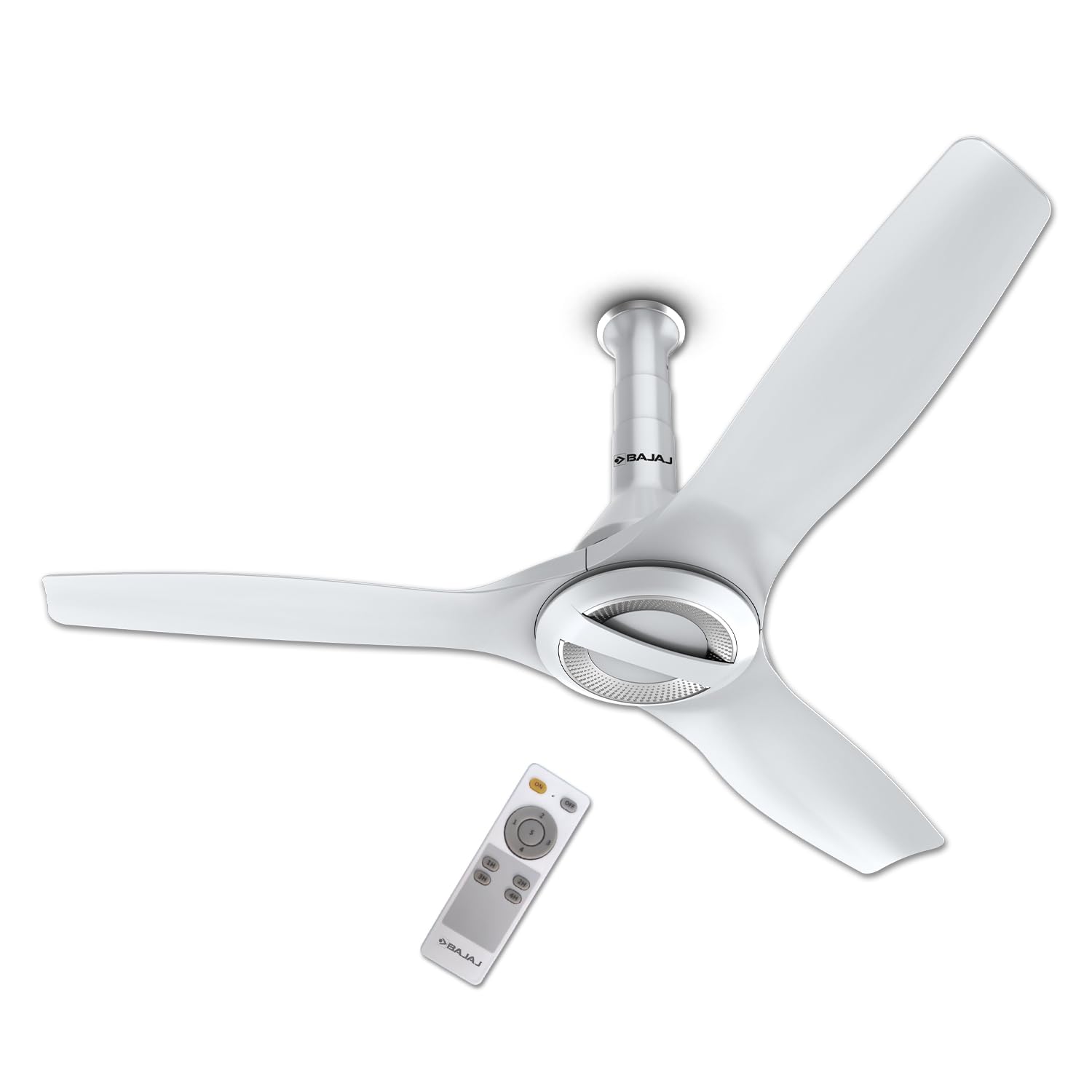 Bajaj Arioso Luxe 1200MM (48") BLDC Ceiling Fans For Home | BEE 5 Stars Rated Energy Efficient | Aerodynamically Designed Blades | Adjustable Canopy | RF Remote | 2-Yr Warranty 【White & Silve】