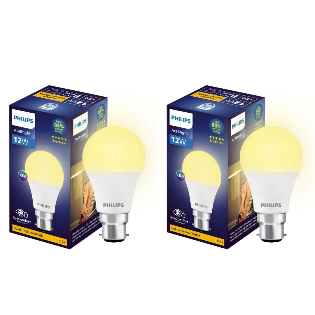 Philips 12-watt LED Bulb - AceBright High Wattage LED Bulb (Pack of 2) (Golden Yellow, B0C3RHVVF8)