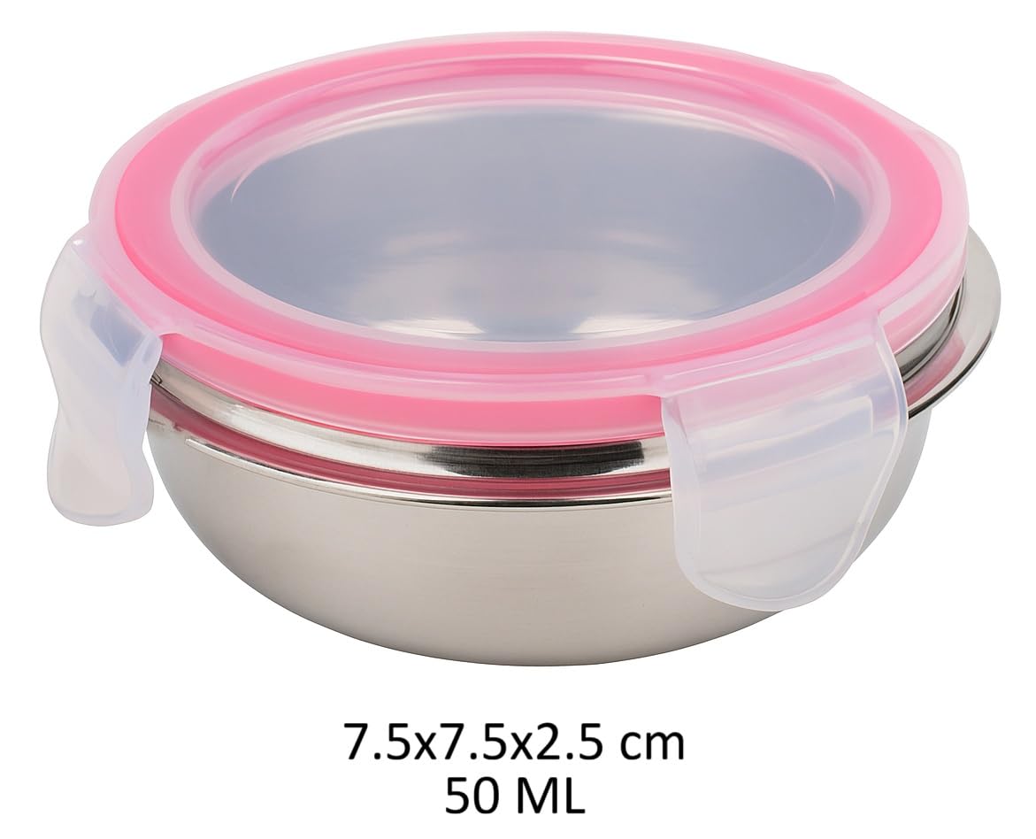 Dynore Stainless Steel Click Lock Air Tight Tiffin/Container|Chutney Sauce Bowl Set of 2