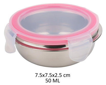 Dynore Stainless Steel Click Lock Air Tight Tiffin/Container|Chutney Sauce Bowl Set of 2