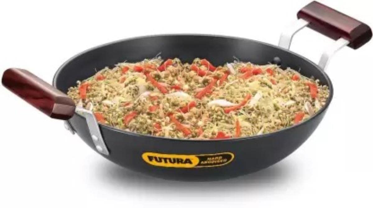 Hawkins Futura 1.5 Litre Deep Fry Pan, Hard Anodised Kadai with Glass Lid, Round Bottom Kadhai, Small Kadai, Black (AK15G)