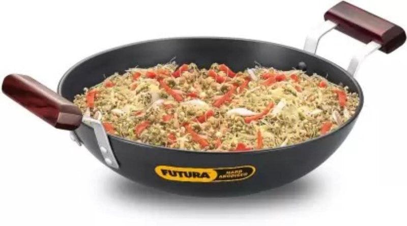 Hawkins Futura 1.5 Litre Deep Fry Pan, Hard Anodised Kadai with Glass Lid, Round Bottom Kadhai, Small Kadai, Black (AK15G)