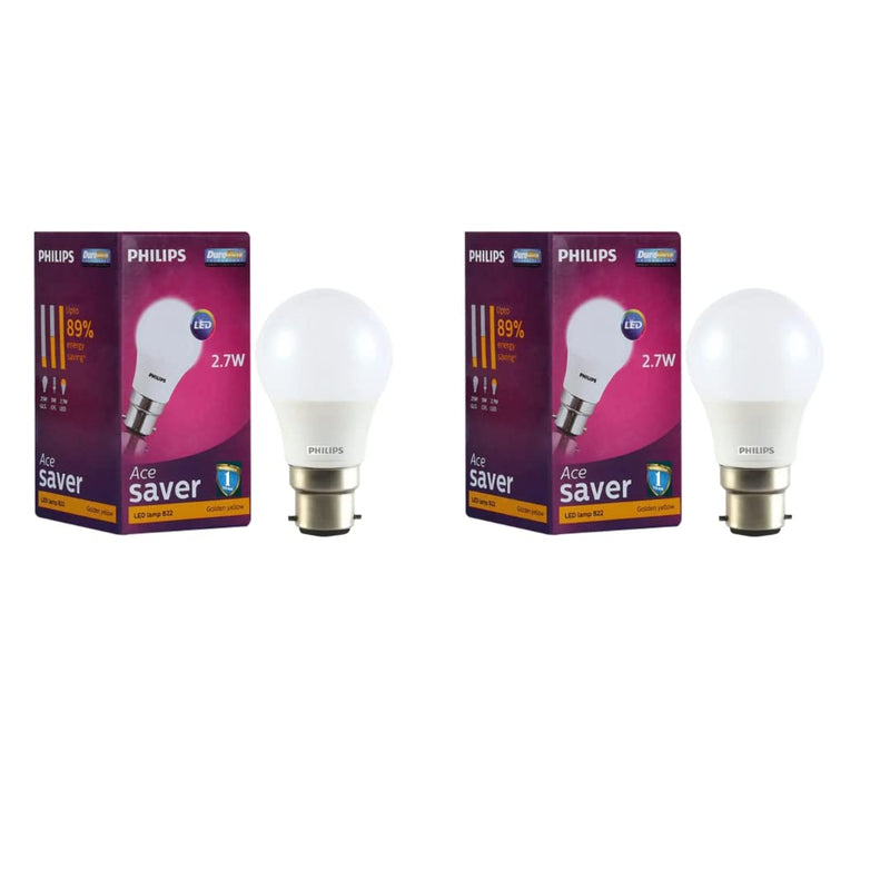 Philips 3 Watts B22 LED Golden Yellow Bulb (Ace Saver) - Pack of 2