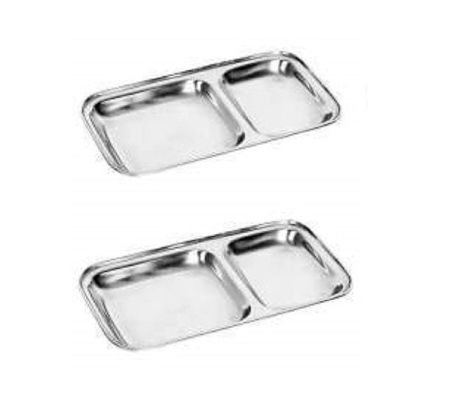 Dynore Stainless Steel 2 in 1 Two Compartment Nasta/Snack Plate- Set of 12