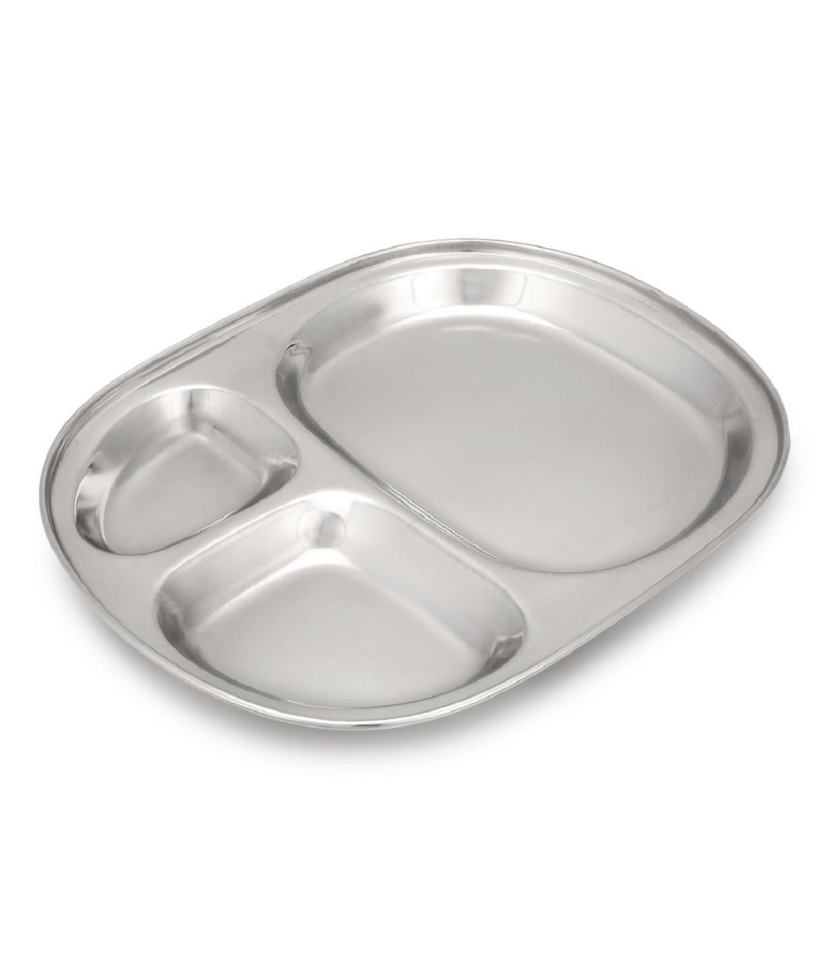 Dynore Stainless Steel 3 in 1 Three Compartment Nasta/Dinner Plate- Set of 2 Large