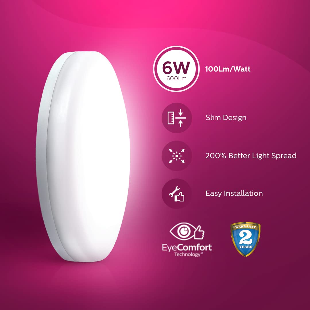 Philips Rimless Full Glow 6-watt Round LED Surface Downlighter (Pack of 2)