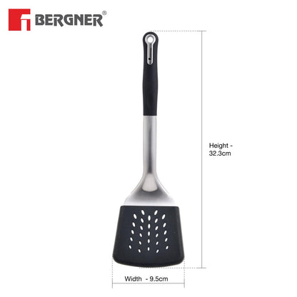 BERGNER Master Pro Non-Stick Slotted Turner Spatula with Silicone Cover (Black), Standard