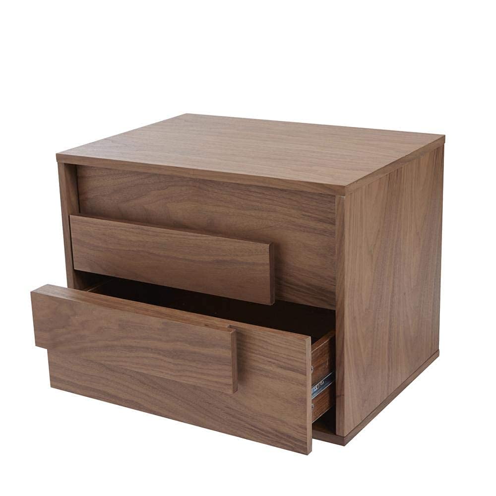 Nightstand End Table Bedside Small Dresser Storage Organizer Unit for Bedroom, Nursery, Wood top, Walnut Brown/