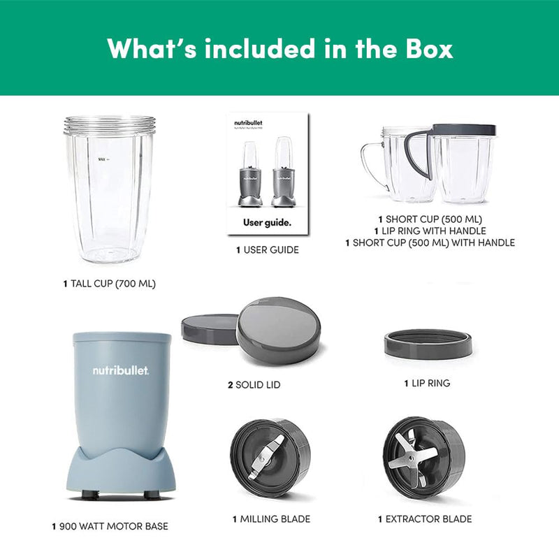 Nutribullet Pro 900W Slate, 12 Pcs Set, USA #1 Mixer/Grinder/Smoothie Maker, "The Original Nutribullet", Best Blender, Food Processor, 3 Unbreakable Jars, 2 Blade Sets(Wet & Dry), 900W, 2 Yrs Warranty
