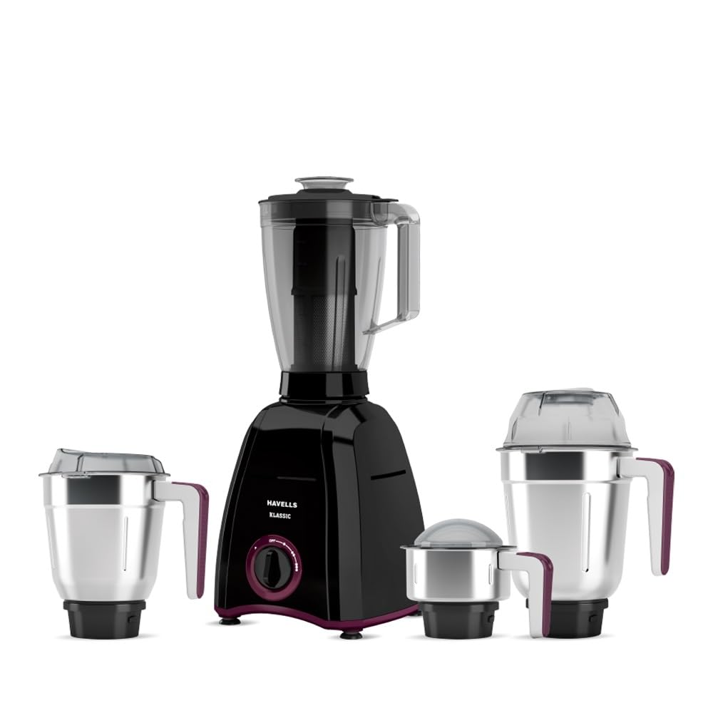 Havells Power Hunk (4 Jar) 800 watt Mixer Grinder with 3 Wider mouth Stainless Steel Jar, Hands Free operation, SS-304 Grade Blade & 7 year motor warranty (Grey)