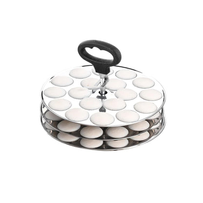 Next Future 5-Star Stainless Steel Mini Idli Plates set of 6 | Mini Idli Stand | Mini Idli Maker Stand with 108 Idli Kulis, High Polish with Rod Picker Handle (6 Plates)