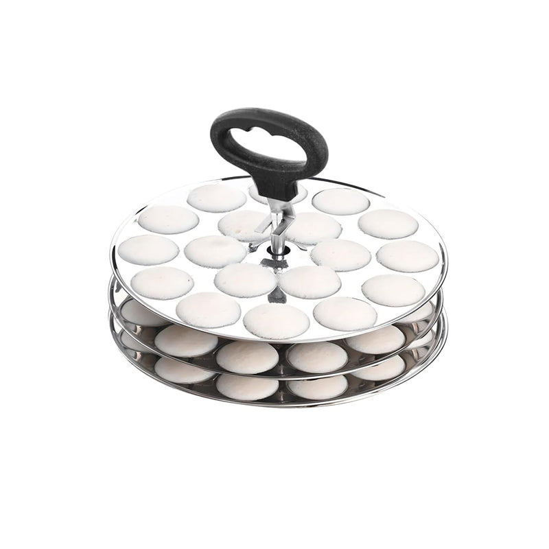 Next Future 5-Star Stainless Steel Mini Idli Plates set of 6 | Mini Idli Stand | Mini Idli Maker Stand with 108 Idli Kulis, High Polish with Rod Picker Handle (6 Plates)