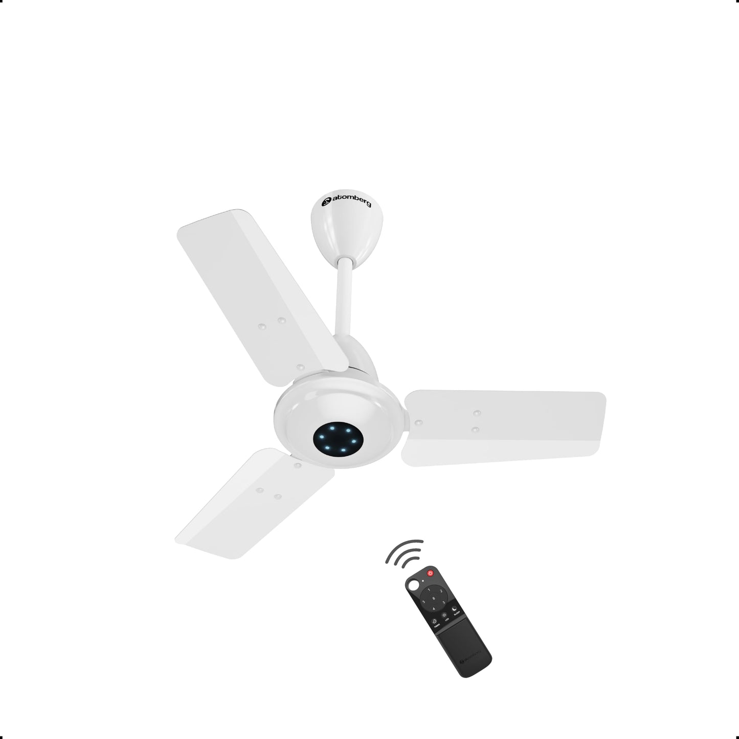 atomberg Ikano 900mm BLDC Ceiling Fan with Remote | BEE 5 star | High Air Delivery | LED Speed Indicator | Low Noise | Timeless Design with Power Saving | 3 Year Warranty | Gloss Black