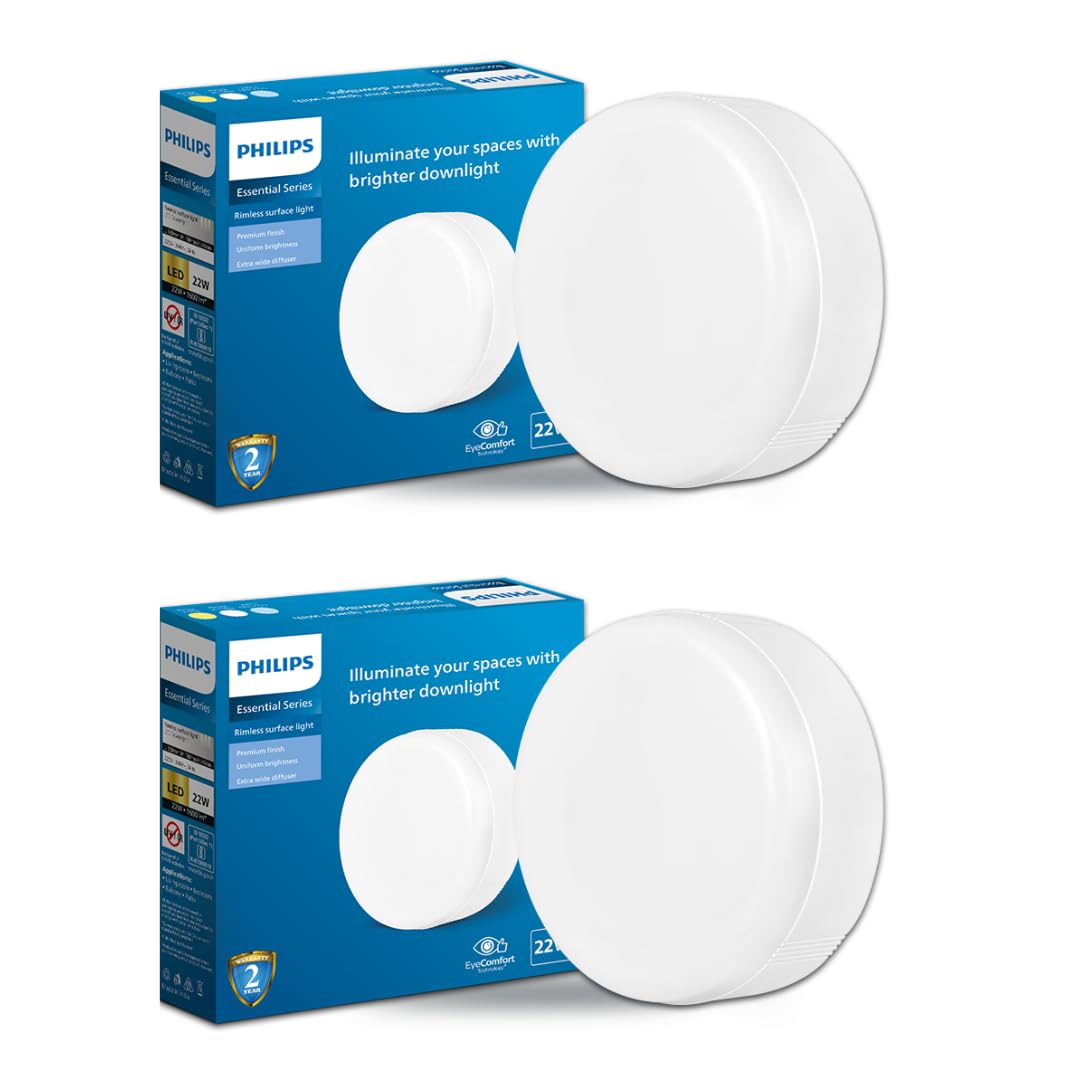 Philips Rimless Full Glow 22-Watt Round LED Surface Downlighter for Ceiling (Pack of 2)