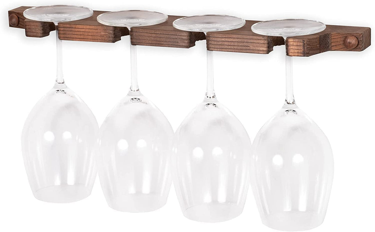 Rustic Wall Mounted Stemware Rack Holder Fits 8 Wine Glasses Walnut Wooden Wine Glass Holder Set Of Two Wine Gl