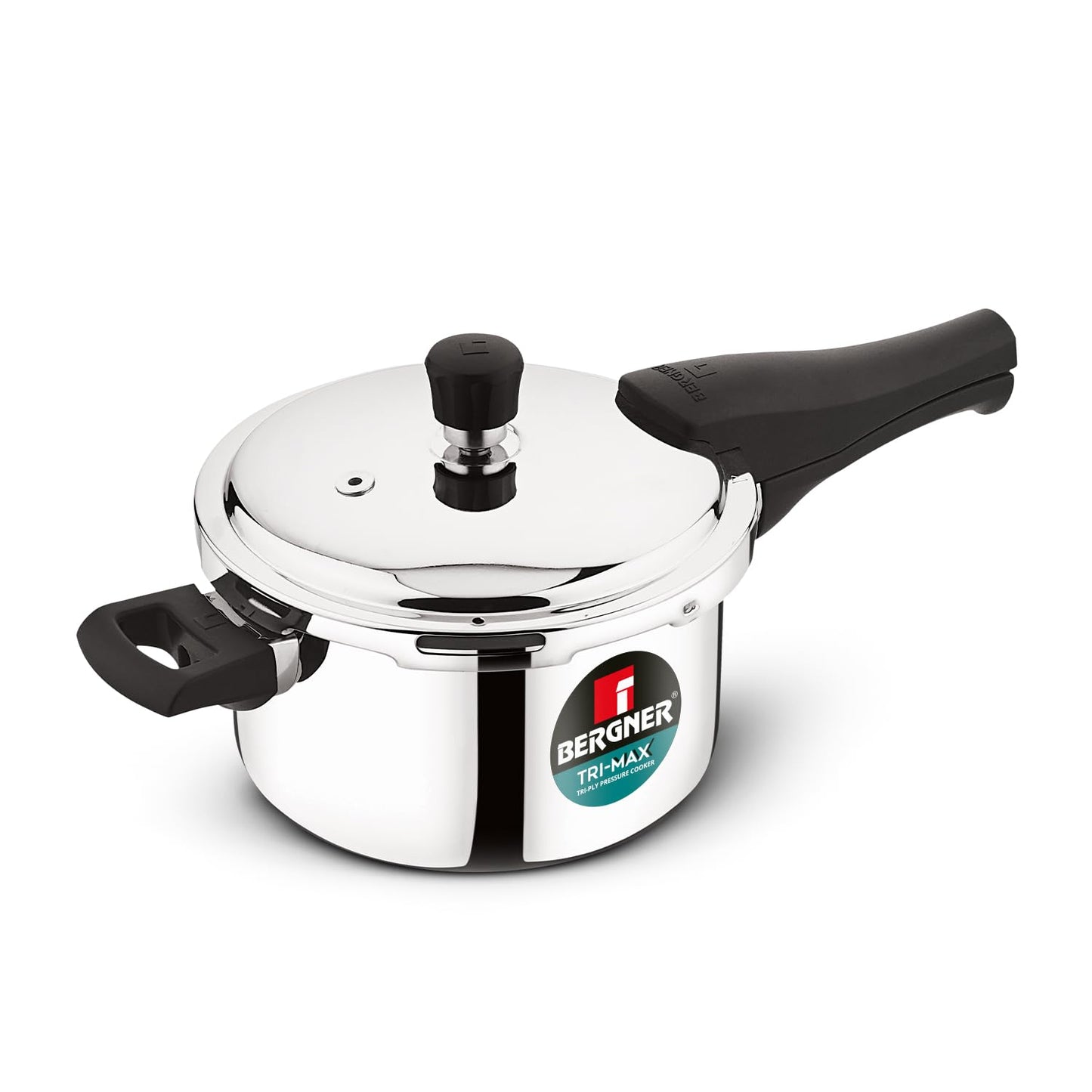 Bergner Tri-Max Junior TriPly 1 Litre Pressure Cooker, Triply Heavy Bottom Outer Lid Mini Pressure Cooker, 1 Pc Free Safety Valve, Measuring Scale Inside - Induction Bottom and Gas Stove Ready