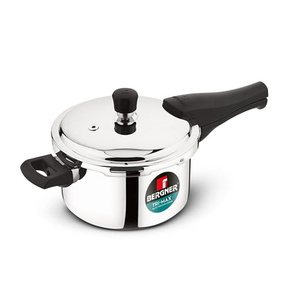 Bergner Tri-Max Junior TriPly 1 Litre Pressure Cooker, Triply Heavy Bottom Outer Lid Mini Pressure Cooker, 1 Pc Free Safety Valve, Measuring Scale Inside - Induction Bottom and Gas Stove Ready