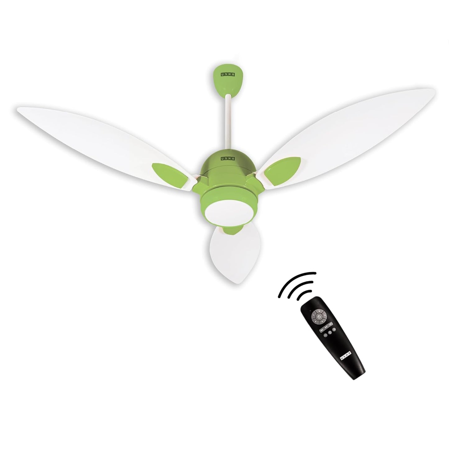 USHA New Bloom Series Sunspire Glow (Inspired by Sunflower) BLDC Ceiling Fan with Underlight with 3 Modes | RF Remote | Whisper-Quiet | Dust-Resistant (White & Light Green)
