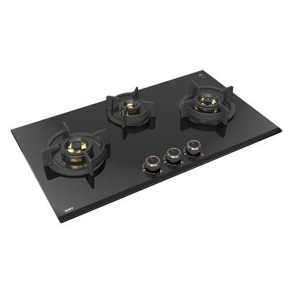 KAFF ASHFORD | Built-in Hob/Hobtop 3 Burners, 78 CM | Auto Ignition | Full Brass Burners with all Flame Failure Device, 8 MM Thick Toughened Glass | Black | ASF783