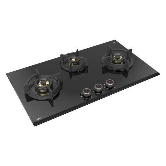 KAFF ASHFORD | Built-in Hob/Hobtop 3 Burners, 78 CM | Auto Ignition | Full Brass Burners with all Flame Failure Device, 8 MM Thick Toughened Glass | Black | ASF783