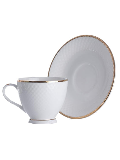 Clay Craft Fine Ceramic 22k Gold Line Cup & Saucer Set of 12 (6 Cups + 6 Saucers) - 180 ml Each (Cup Diamond)