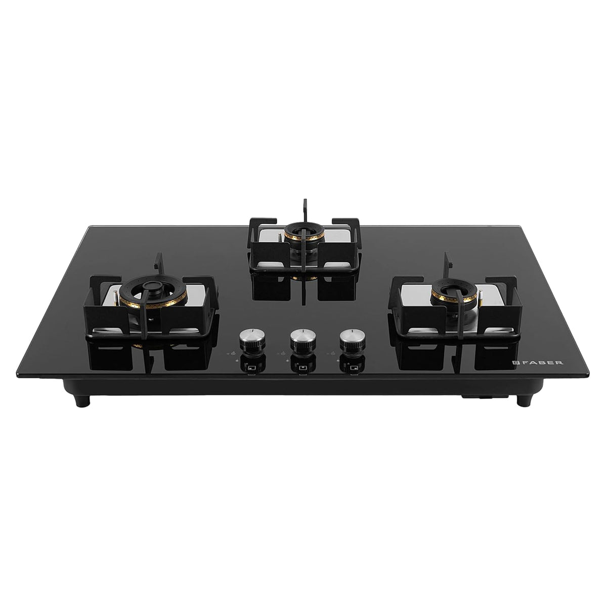 Faber 3 Burner HCT 78 cm Hob| Brass Burners| Bakelite Knobs| Cast Iron Pan Support | Hob/Cooktop Hybrid Toughened Glass 