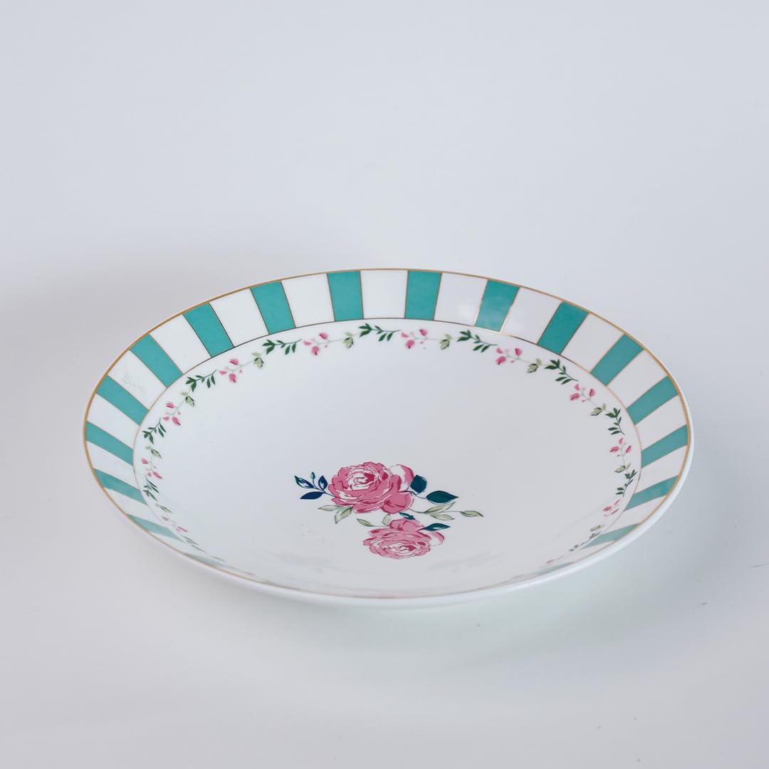Magique by The Wishing Chair x ClayCraft : Portrait of a Rose Pasta Plates Set of 2 | Ceramic Coupe Plates | Elegant Floral Dinnerware | Ideal Gift for All Occasions | Dishwasher Safe