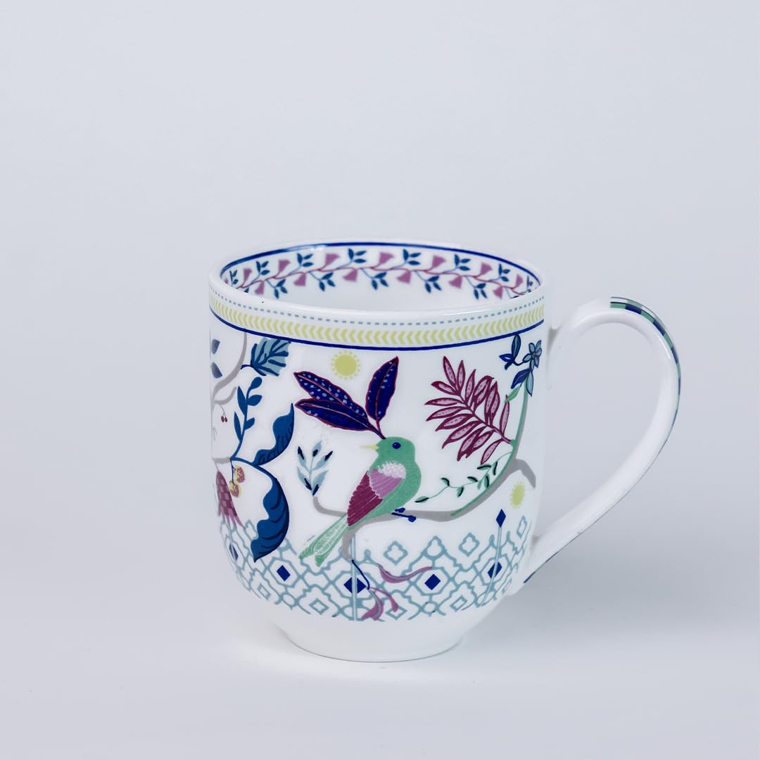 Magique by The Wishing Chair x ClayCraft : Parrot Tulip Garden Coffee Mugs Set of 6 – 250 ml Bone China Tea Cups | Floral Ceramic Mugs | Lightweight Durable Microwave & Dishwasher Safe