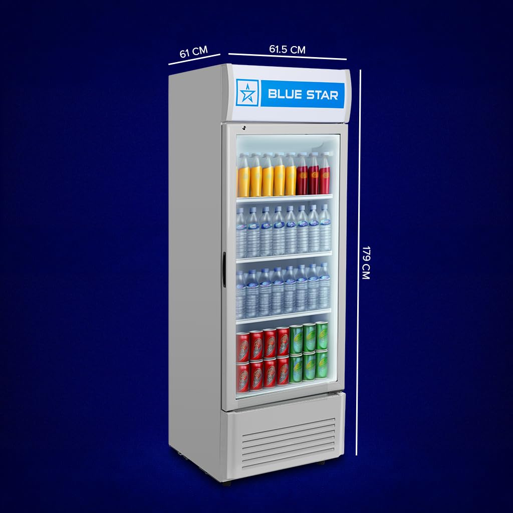 Blue Star VC325 5 Star Frost Free Vertical Glass Single Door Visi Cooler (300L, white)