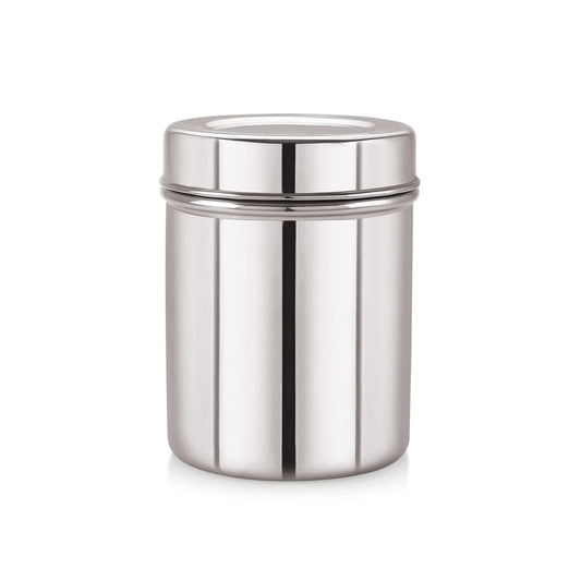 Chamunda Metal Stainless Steel Vertical Storage Canisters - SR Dabba for Kitchen Storage, Container for Grains, Sugar, Rice, Flour | Multipurpose Airtight Container (Silver) (350ML)