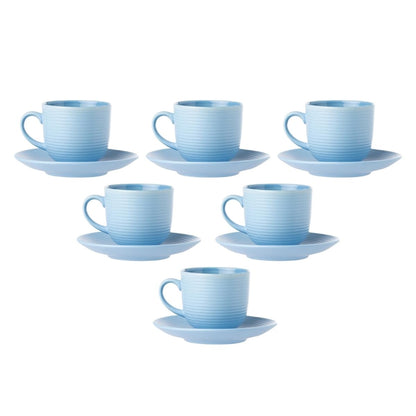 Clay Craft Fine Ceramic Horizon Blue Cups & Saucer, Set of 12, Cups for Tea & Coffee, Gift Set, Elegant Design for Home and Kitchen and Can Be Gifted to Your Loved Ones On Any Occassions