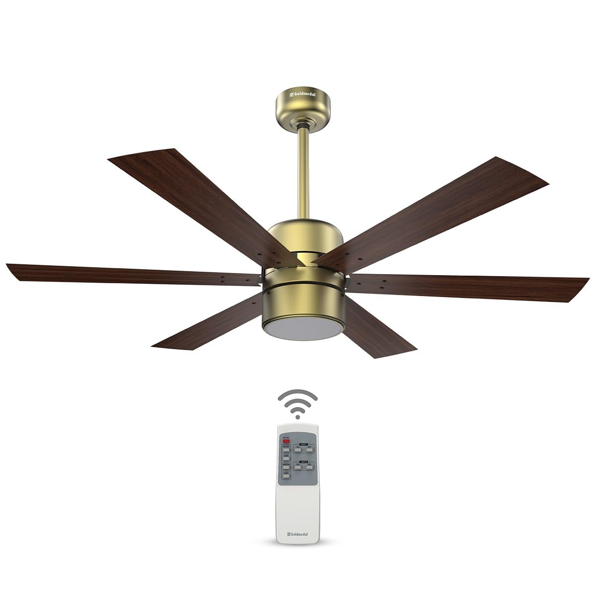 Goldmedal Phantom 6 Blade 1200 mm Ceiling Fan with Underlight & Remote (Brass Dark Wood)-1