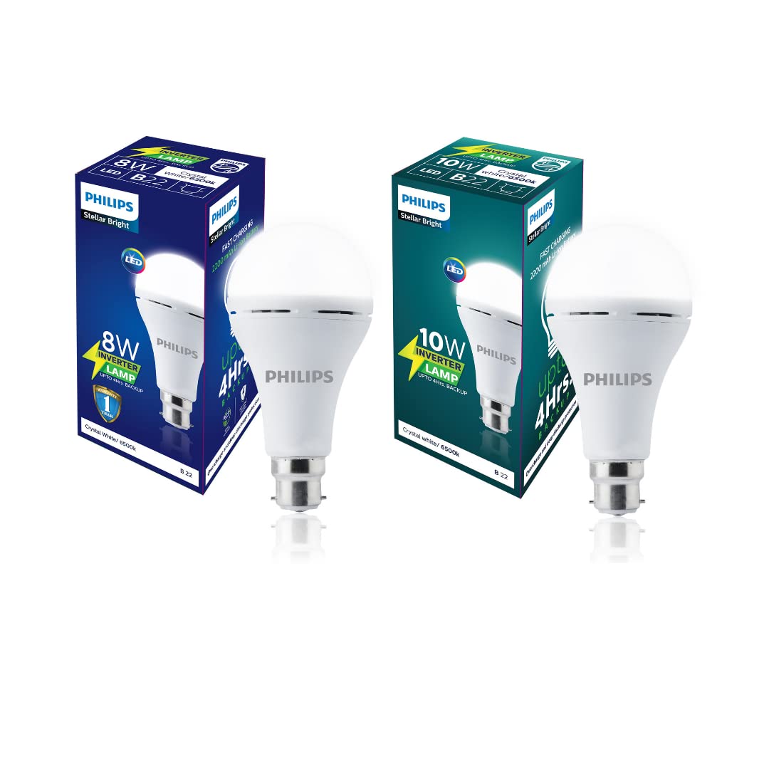 Philips B22 Stellar Bright Rechargeable Emergency Inverter LED Bulb, 8W + 10W Emergency Bulb