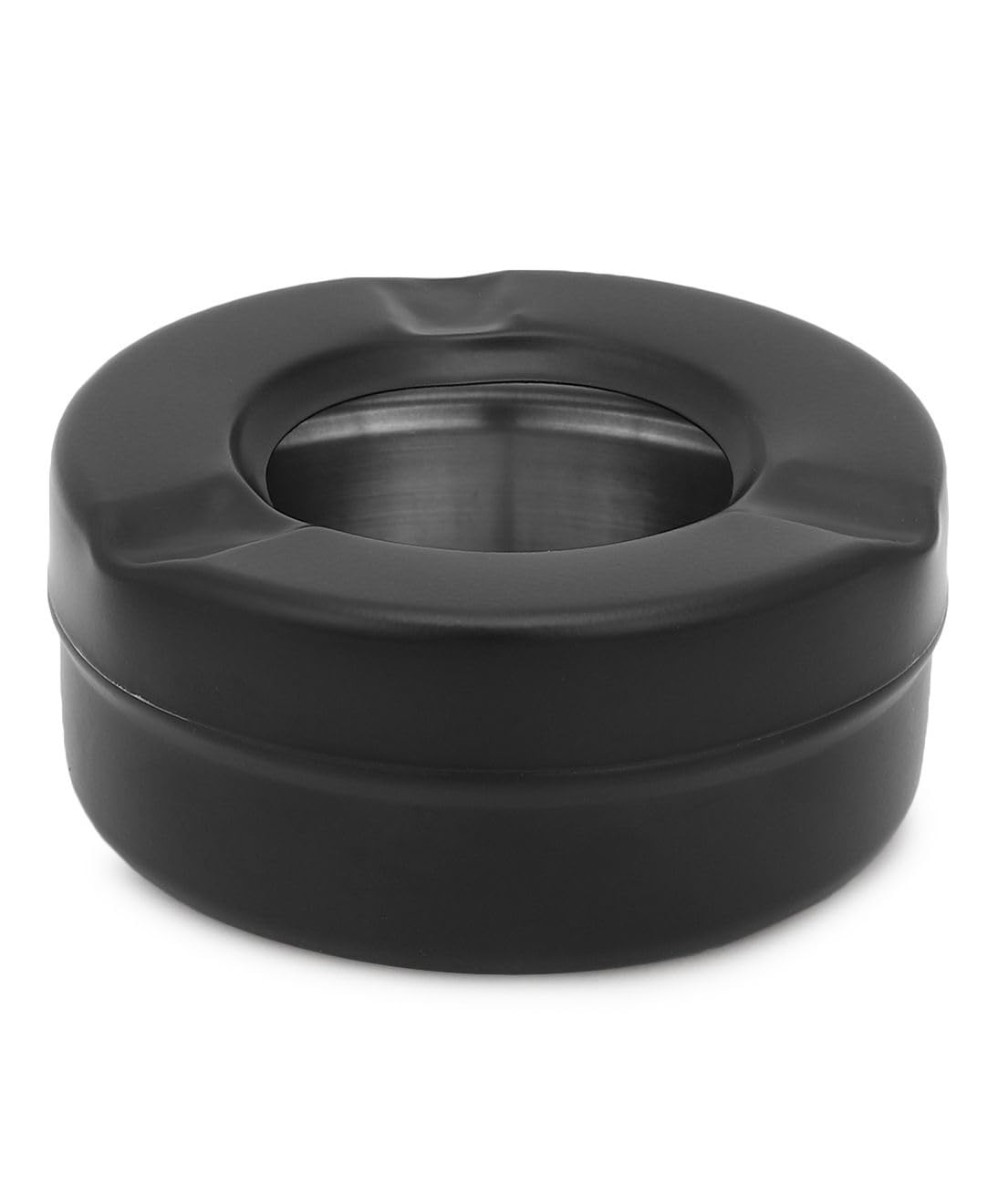 Dynore Stainless Steel Black Lid Cigarette Ash Holder Tray for Home, Office and Bar Set Of -1