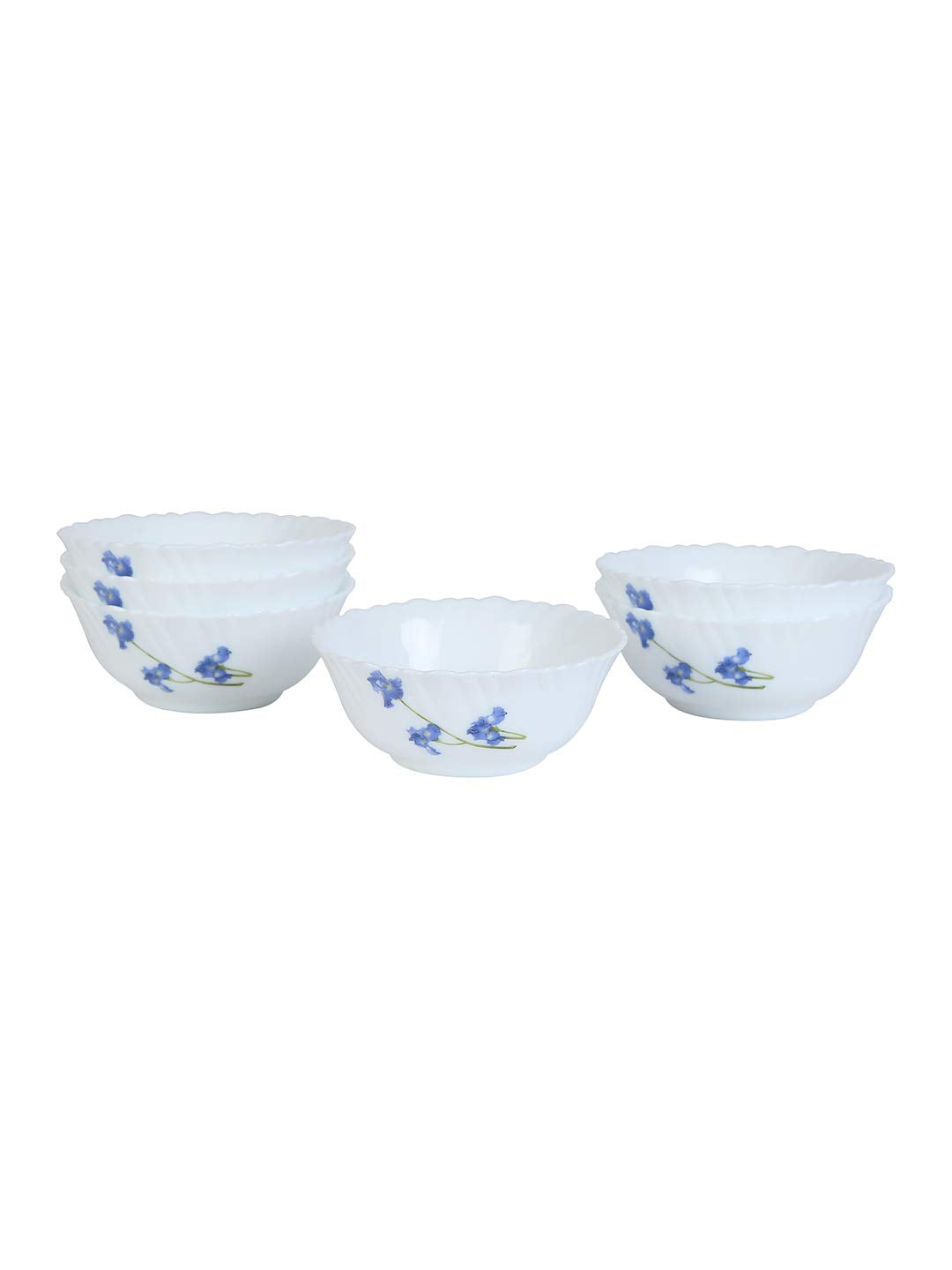 La Opala Novo Collection Opal Glass Crockery | for Family of 6 | Dinner Set 35 pcs Blue Orchids | Plates & Bowls for Dining | Microwave Safe | 100% Vegetarian | Extra Strong | Light & White