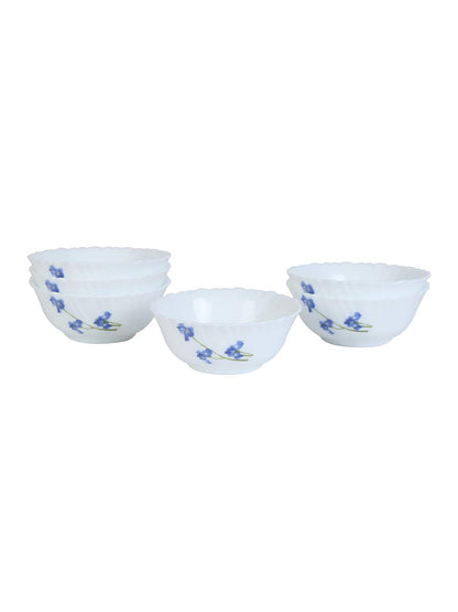 La Opala Novo Collection Opal Glass Crockery | for Family of 6 | Dinner Set 35 pcs Blue Orchids | Plates & Bowls for Dining | Microwave Safe | 100% Vegetarian | Extra Strong | Light & White