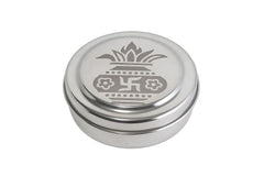 Dynore Stainless Steel Round Pooja Box - Mandir Roli, Chawal,Chandan, Kumkum Puja Mandir Box, Dibbi with 7 Containers- Set of 2