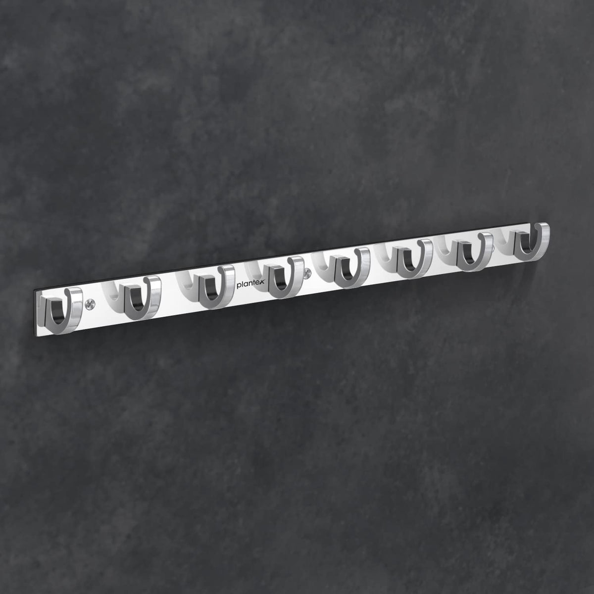Plantex Aluminium Hook Rail for Bathroom/Cloth and Towel Hanger for Wall/Hook Rail Bar for Clothes - Pack of 2 (8 Pin, Chrome)-5
