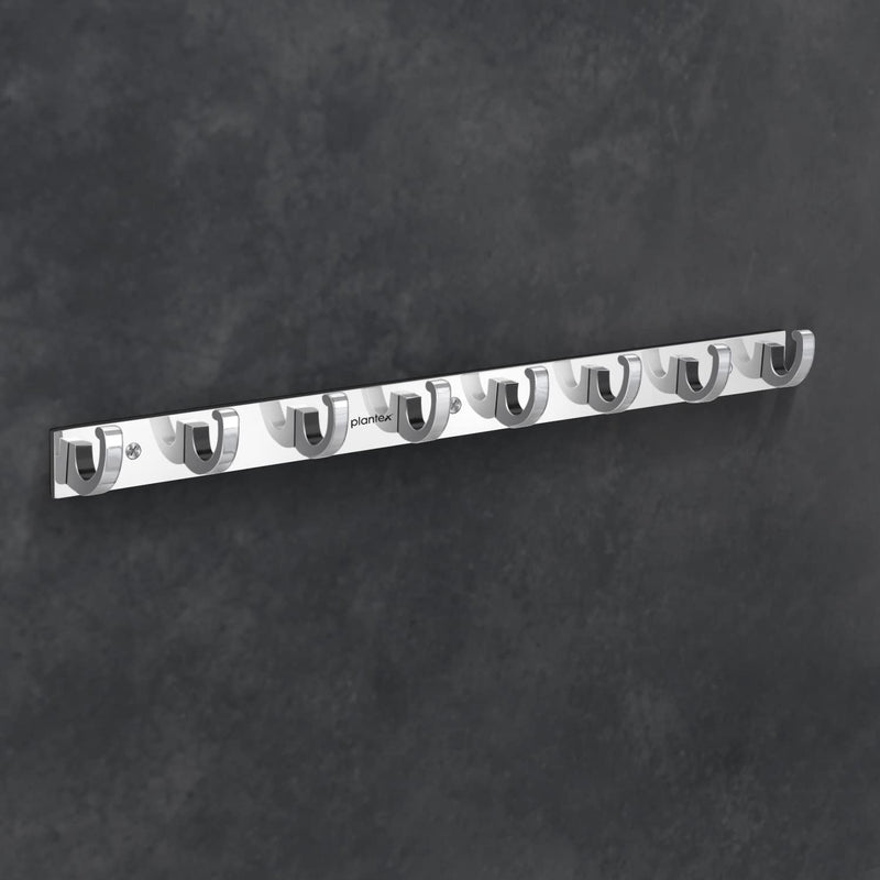 Plantex Aluminium Hook Rail for Bathroom/Cloth and Towel Hanger for Wall/Hook Rail Bar for Clothes - Pack of 2 (8 Pin, Chrome)-5
