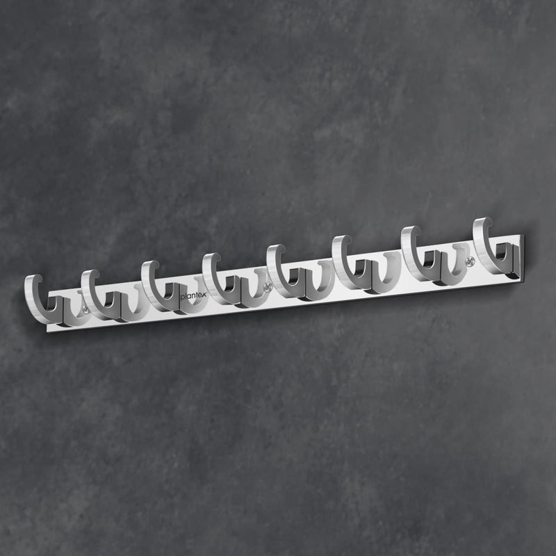 Plantex Aluminium Hook Rail for Bathroom/Cloth and Towel Hanger for Wall/Hook Rail Bar for Clothes - Pack of 2 (8 Pin, Chrome)-4