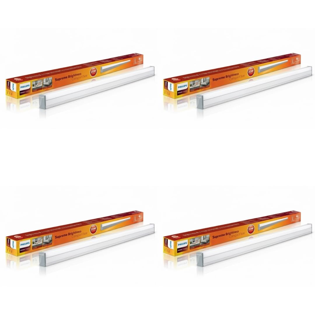 Philips Slimline Compact 2000-Lumen Metal B22 Batten LED Tube Light For Kitchen & Small Rooms (20W, 2Ft (Pack of 4)