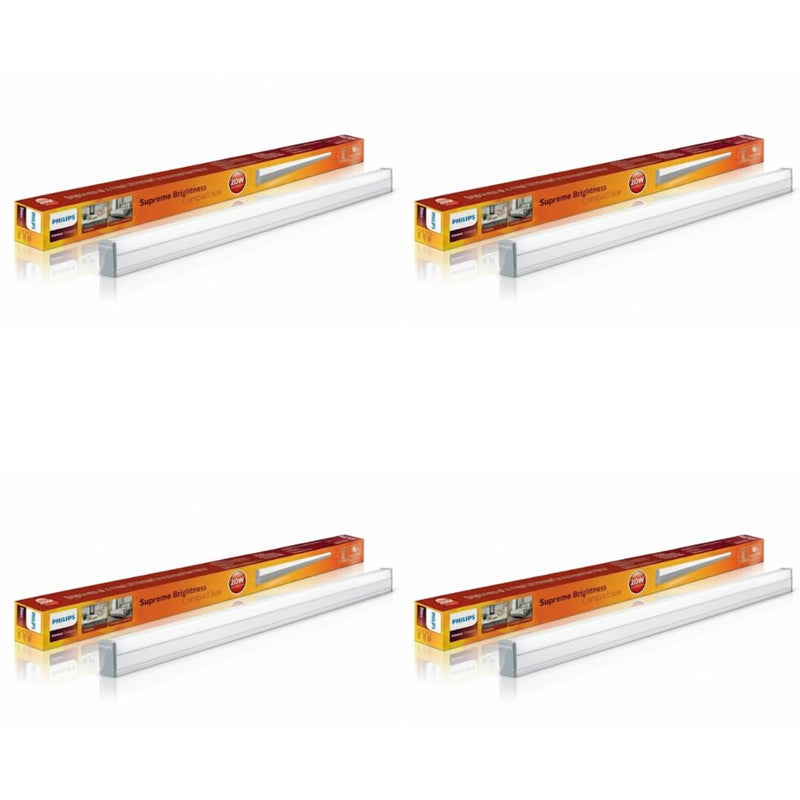 Philips Slimline Compact 2000-Lumen Metal B22 Batten LED Tube Light For Kitchen & Small Rooms (20W, 2Ft (Pack of 4)