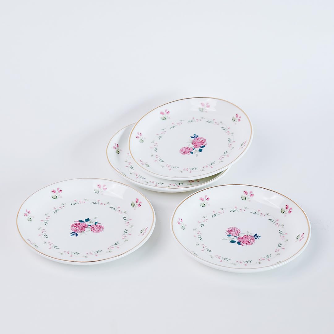 Magique by The Wishing Chair x ClayCraft : Portrait of a Rose Ceramic Plates Set of 4 | 6 Inches | Snack Plates | Elegant Lightweight Small Ceramic Plates for Appetizers & Desserts | Dishwasher Safe