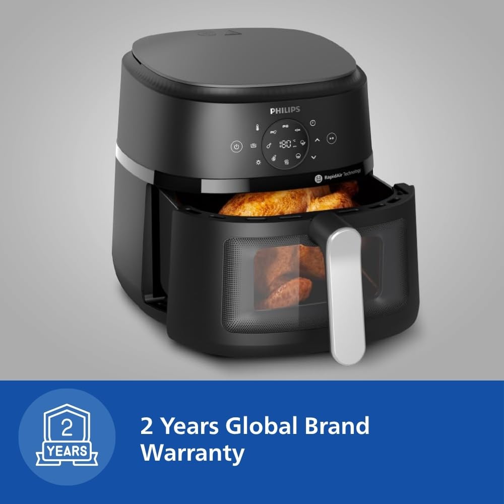 PHILIPS Air Fryer NA231/00 with touch panel, uses up to 90% less fat, 1700W, 6.2 Liter, with Rapid Air Technology (Black),Cooking window, Extra Large